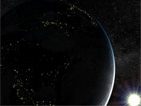 太阳系 - 地球 3D 屏保截图。点击放大。